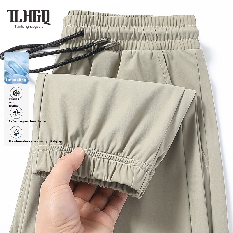 TLHGQ กางเกงลำลองผู้ชาย ผ้าไหมน้ำแข็ง น้ำหนักเบาทแห้งไว กางเกงขาตรง