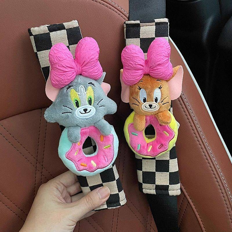 Car Safety Belt Shoulder Pad Cover Cute Personalized Cat and Mouse Car Decoration Premium Protective