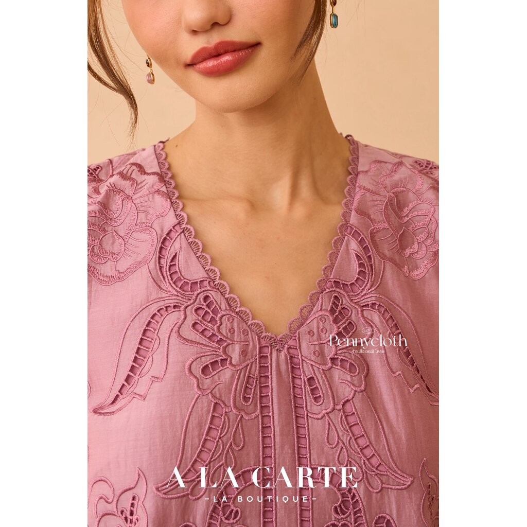 69842 เสื้อ A La Carte ชีฟองซิลด์ คอวี แขน 3 ส่วน งานปักฉลุ สวยหรู มีซับใน by PENNY CLOTH - รูปที่ 6