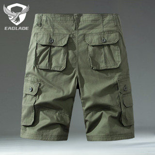 กางเกงขาสั้นคาร์โก้สำหรับผู้ชาย EAGLADE สีเขียว ทำจากผ้าฝ้าย