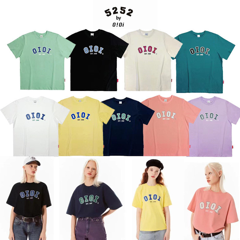 พร้อมส่ง🎁 5252 by OiOi เสื้อยืดแขนสั้น ปักตัวอักษร ทรงหลวม สไตล์เกาหลี สีหลายสี ชายหญิง
