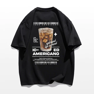 NFV แฟชั่นเกาหลี🍒เสื้อยืดแขนสั้นคอกลม ลายพิมพ์กาแฟ ระบายอากาศ ผ้าฝ้ายแท้ ใส่สบาย ทรงหลวม YG883