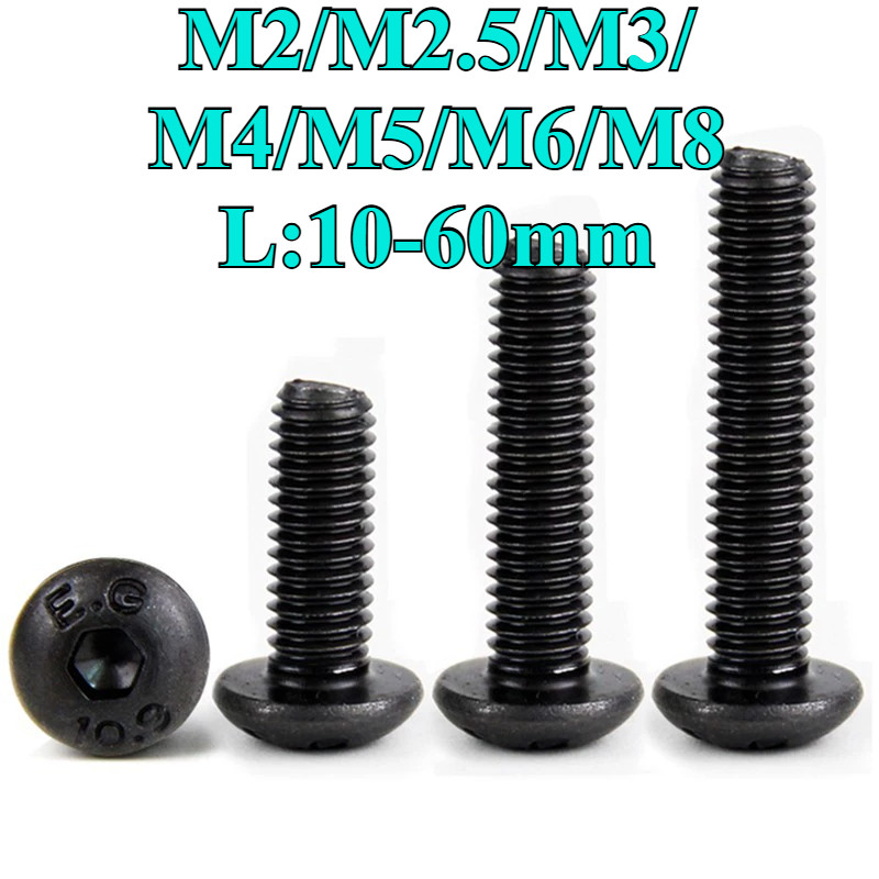 ((LXY) น็อต เตเปอร์  สกรู   หัวจมกลม นิกเกิลดำ 10.9 เกลียวมิล หยาบ  / Button Head Hexagon Socket Mac