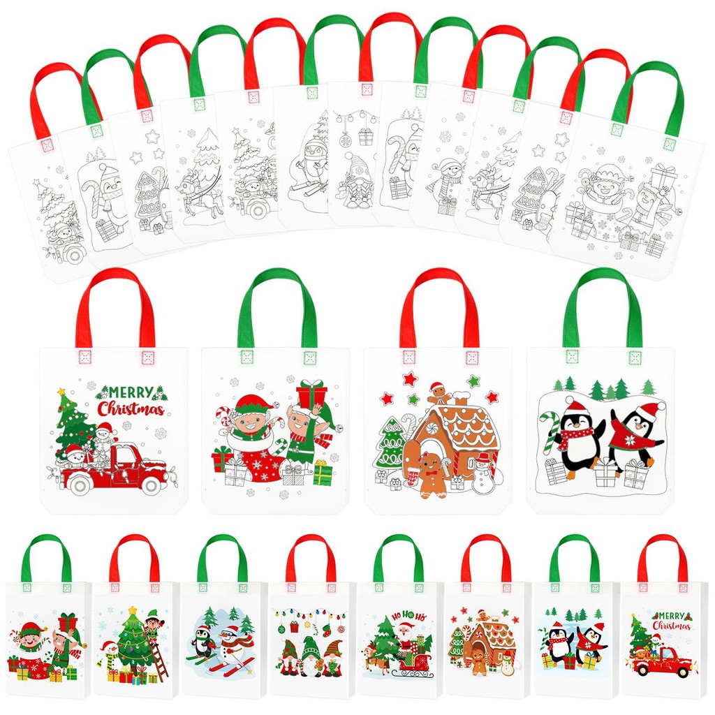 คริสต์มาสเด็ก DIY ภาพวาด Graffiti สองด้าน Creative Drawing Eco กระเป๋าของขวัญวันเกิดประตูของขวัญ goodies ของขวัญ