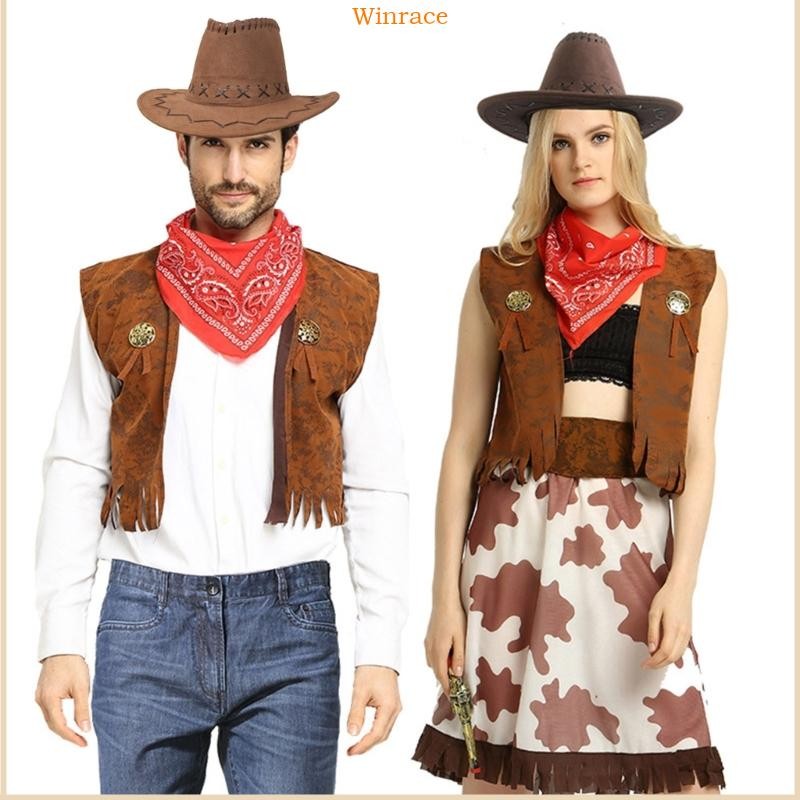 WRC Classic ชุดคอสเพลย์คาวบอย มาพร้อมหมวก เสื้อกั๊ก และผ้าพันคอ สวมใส่สบายสำหรับผู้ชายและผู้หญิง เหม