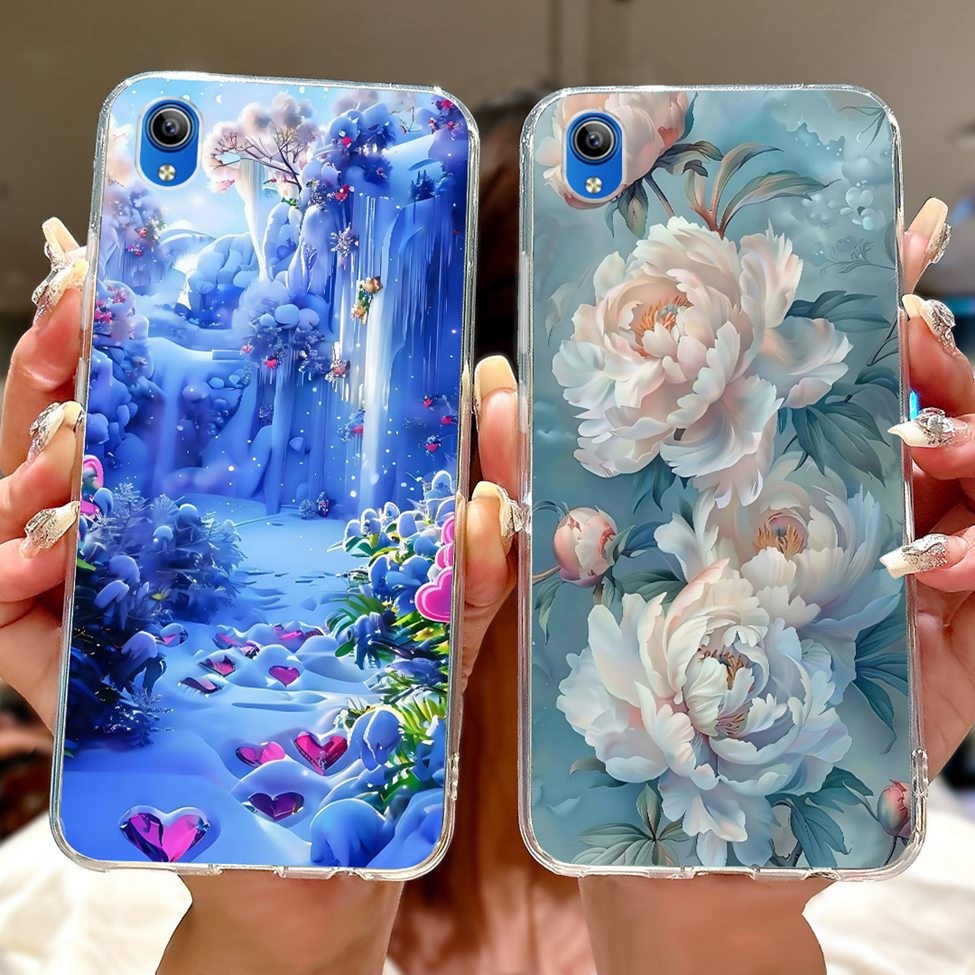 เคส Vivo Y91C Clear Aesthetic แมวน่ารักแฟชั่นดอกไม้ทาสีฝาหลัง VivoY91C เคสโทรศัพท์