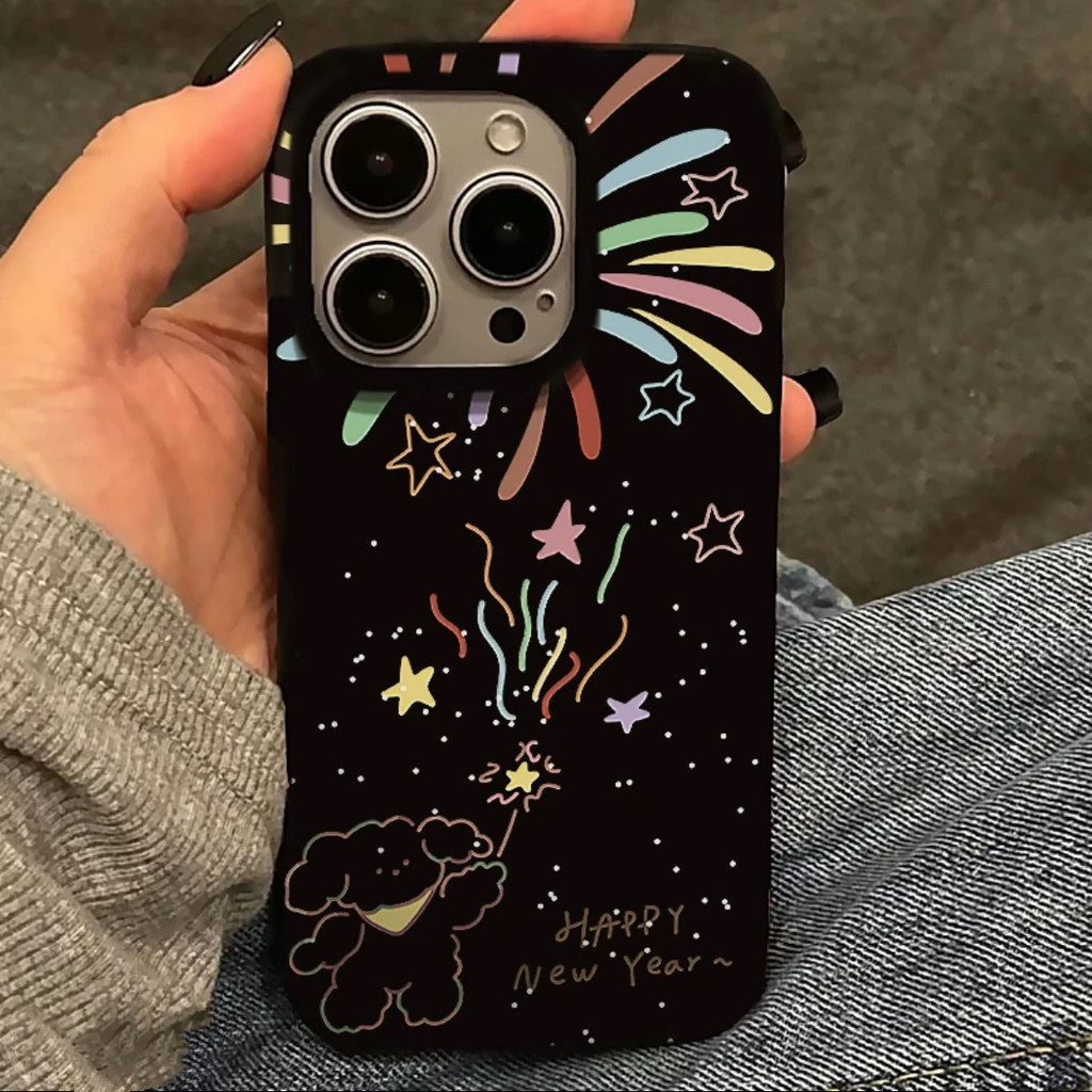 ปีใหม่ดอกไม้ไฟลูกสุนัขGlossy Jelly CaseเหมาะสําหรับiPhoneเคสโทรศัพท์เหมาะสําหรับiPhone 16 Pro Max/15