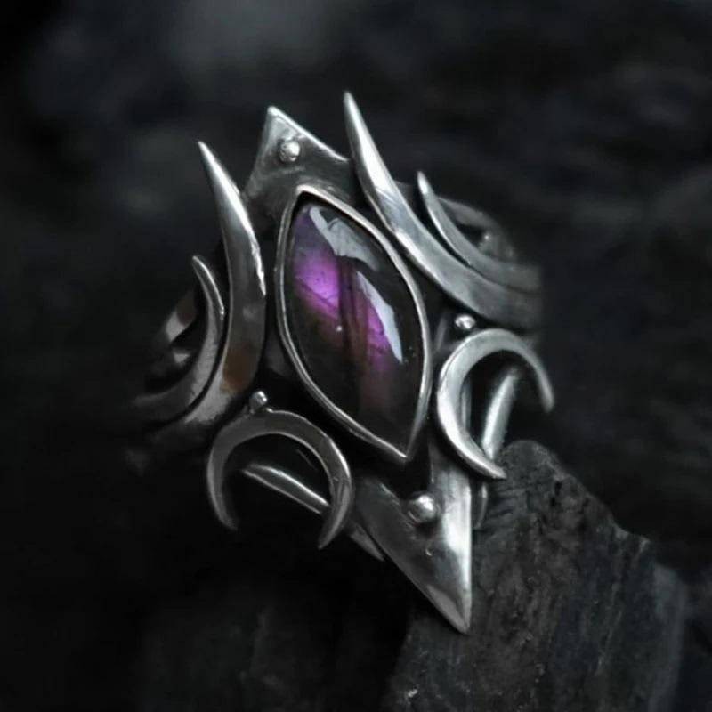 【Ready Stock】 Independent Station Gothic Vintage Ring Old Trend Index Finger Ring Men's and Women's Same Geometric Simple Purple Diamond Ring YZfw