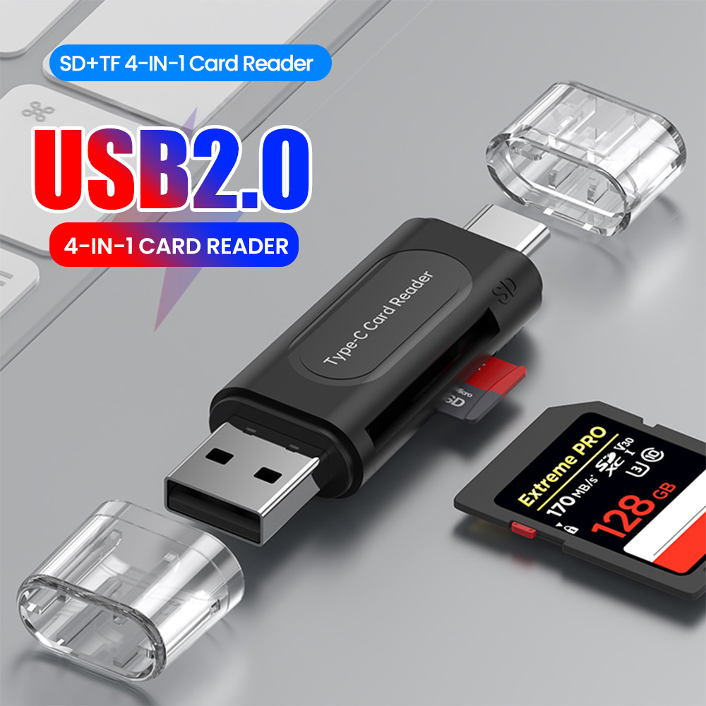 4 in 1 มัลติฟังก์ชั่น USB Type C Card Reader SD TF Card Reader สําหรับ iP 15 16 PC กล้อง USB2.0 ภายนอกจัดเก็บข้อมูล Card Reader อะแดปเตอร์