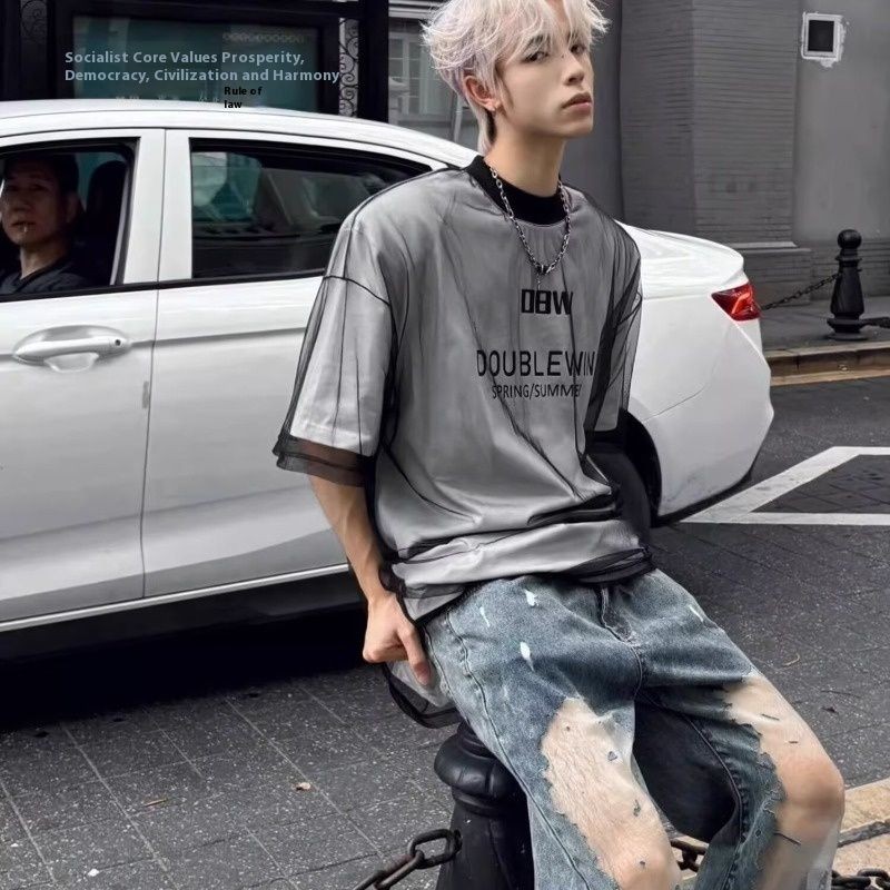 SEACHENIC เสื้อยืดแฟชั่นสำหรับฤดูร้อน ออกแบบลายตาข่าย สไตล์คลายๆ — صورة 2
