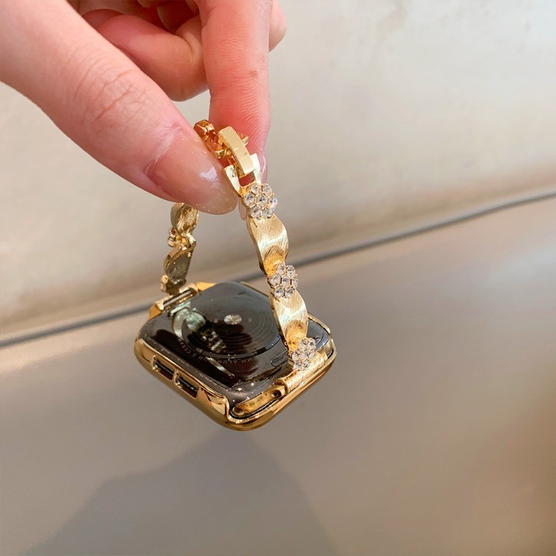 ใหม่เพชรดอกไม้สําหรับ iWatch Ultra 2 S10 Series 9 S8 S7 S6 S5 S4 SE S2 S1 แฟชั่นสาว WatchBand iWatch