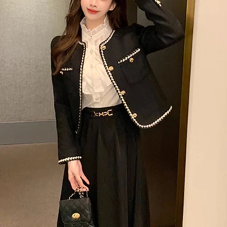 เสื้อคลุม ผ้าแจ็กการ์ด เสื้อแขนยาว สีดํา ผู้หญิง แจ็คเก็ต มีกระเป๋า คาร์ดิแกน กระดุม ด้านหน้า XXL