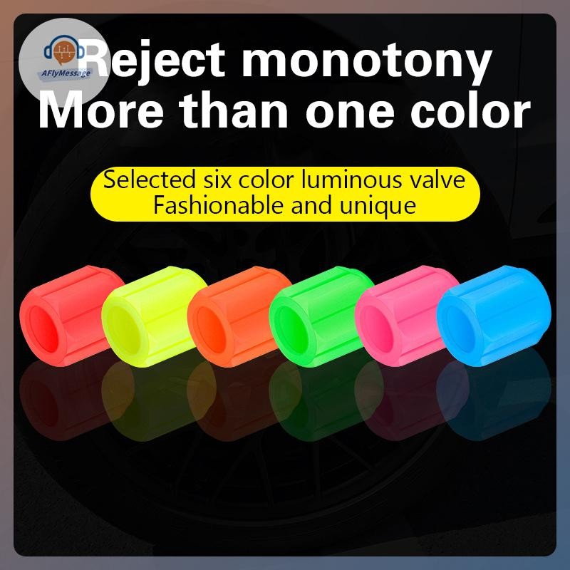 AFl 4 PC Luminous ยางวาล์วหมวกสําหรับรถยนต์รถจักรยานยนต์จักรยานล้อ Hub เครื่องมือจัดแต่งทรงผม Glow In Dark วาล์ว Stem Air ฝุ่นขอบอุปกรณ์เสริม TH - รูปที่ 2