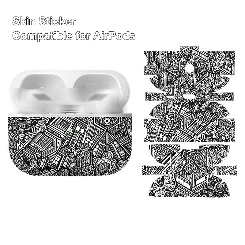 Monochrome Decal Skin ใช้งานร่วมกับ AirPods Pro 2 Body Screen Protector ฟิล์มสําหรับ AirPods 4 3 Ful