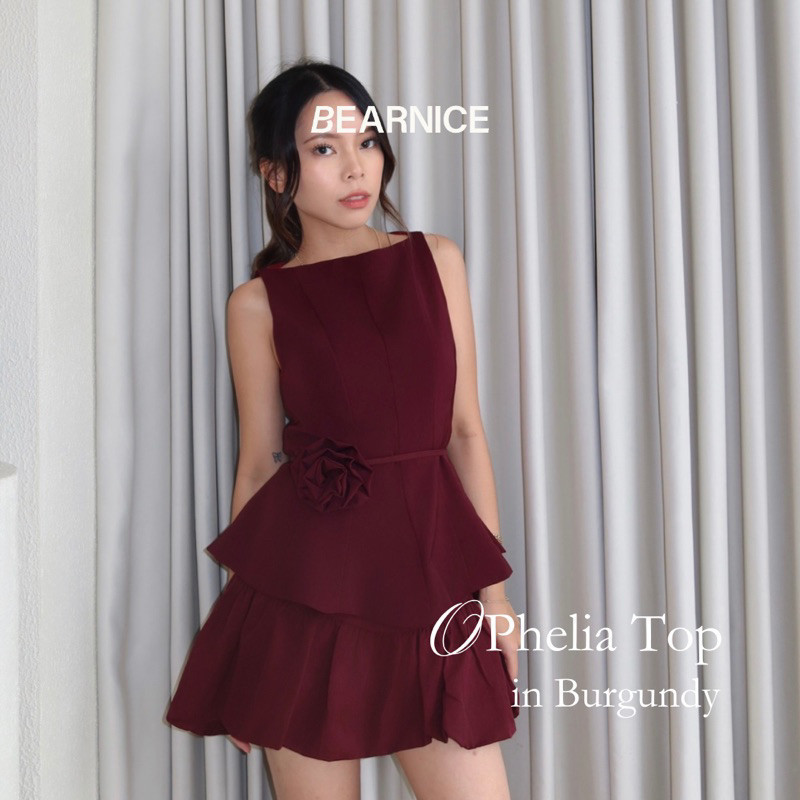 Bearnice - เสื้อ Ophelia พร้อมสายดอกไม้แบบถอดได้, เสื้อคอเรือ, เสื้อ Peplum ผู้หญิง, ชุดทางการหรูหรา