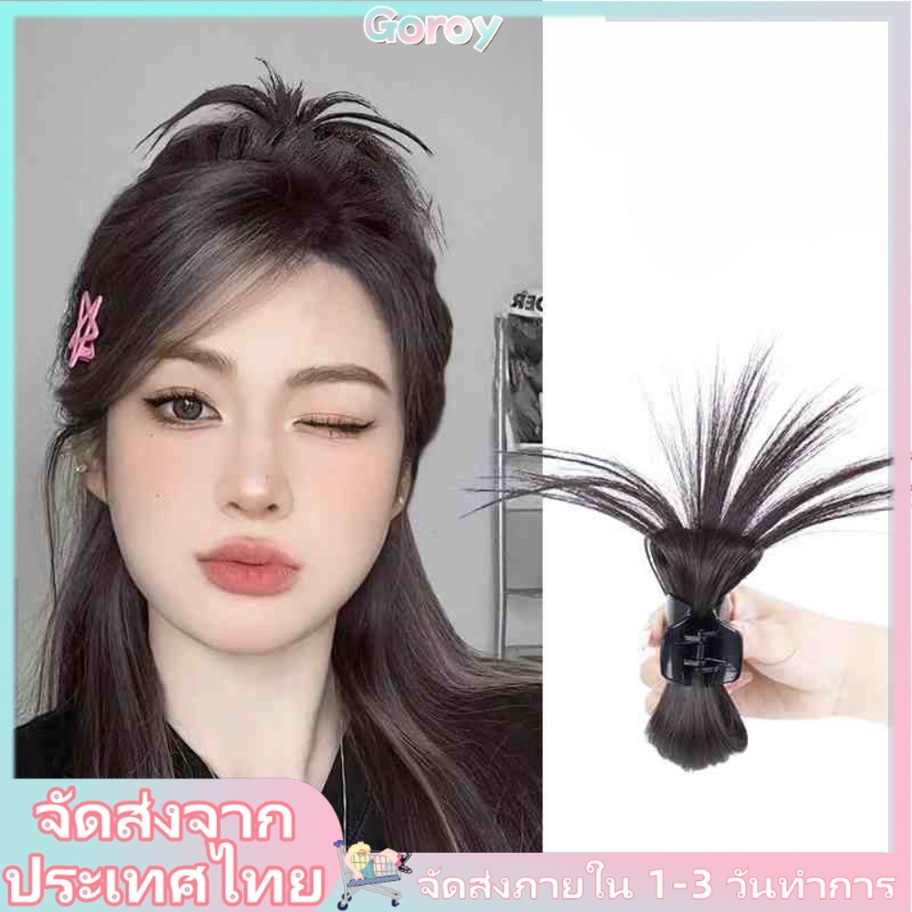 (ส่งจากไทย) ธรรมชาติจําลองปุยโบว์คลิปบนวิกผมหางม้าสําหรับผู้หญิงต่อผม