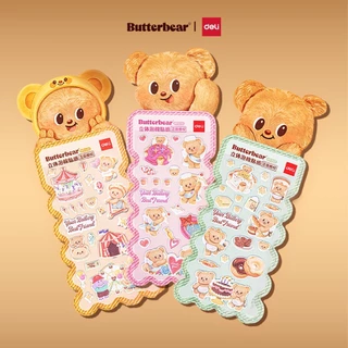 (Butterbear x Deli) สติกเกอร์ สติกเกอร์แผ่น สติกเกอร์หมีเนย บัตเตอร์แบร์ (คละสี/ลาย 3 สี)