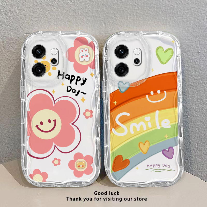 เคส OPPO RENO14 F RENO 14F 5G แมวสายรุ้ง รูปแบบดอกไม้น่ารัก สร้อยข้อมือโคลเวอร์สีดําและสีขาว เคสโทรศัพท์ TPU โปร่งใส YTS