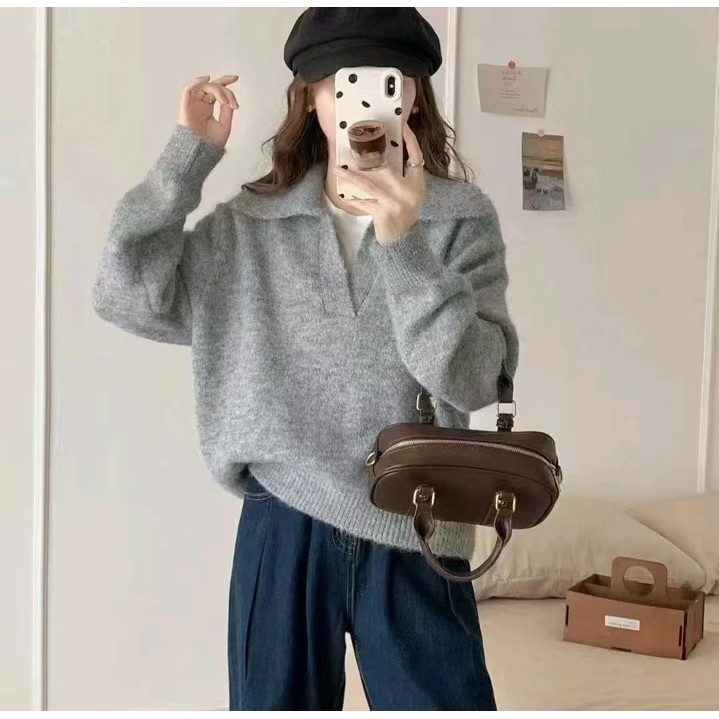 เสื้อกันหนาวสำหรับผู้หญิง สไตล์ฝรั่งเศสนุ่มนวล แบรนด์พรีเมียม ฤดูใบไม้ร่วงและฤดูหนาว ทรงหลวมสวมสบาย เข็มขนาดใหญ่ - รูปที่ 7