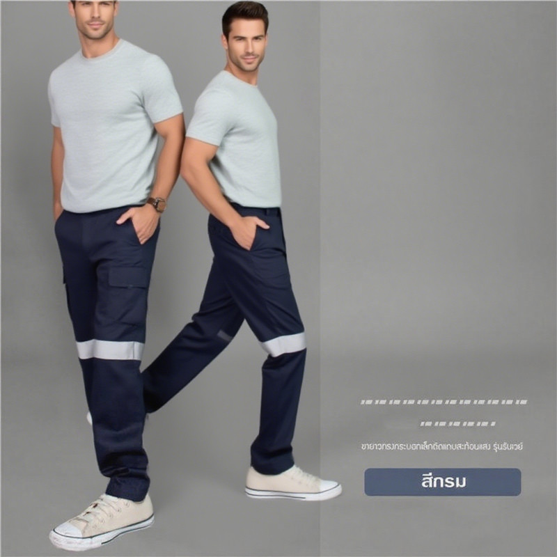 6 กระเป๋า​กางเกงทำงานชายสีน้ำเงินเข้ม แถบสะท้อนแสงสีเทาที่หัวเข่า กระเป๋าหลายช่อง​ - รูปที่ 7