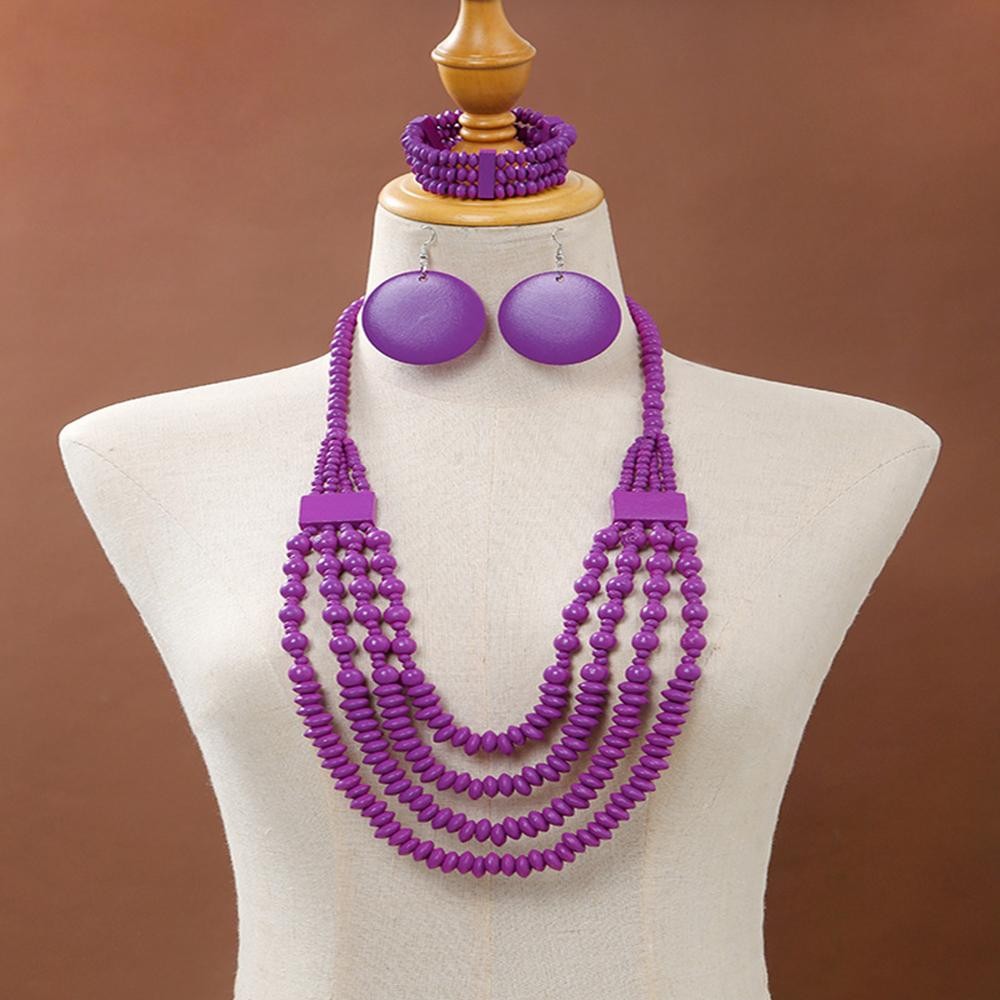 Retro Wood Beaded Multi-layer Beaded Necklace Bohemian Long Necklace Clothing Accessories