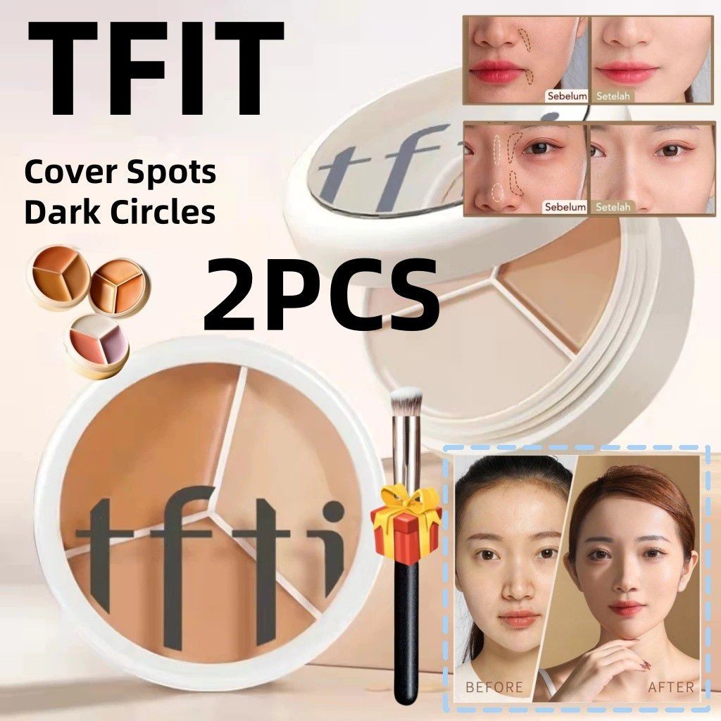 Free Gift2PCS TFIT คอนซีลเลอร์ Tri-Color คอนซีลเลอร์กันน้ํา Long-Lasting แบบพกพาไวท์เทนนิ่งสําหรับผู