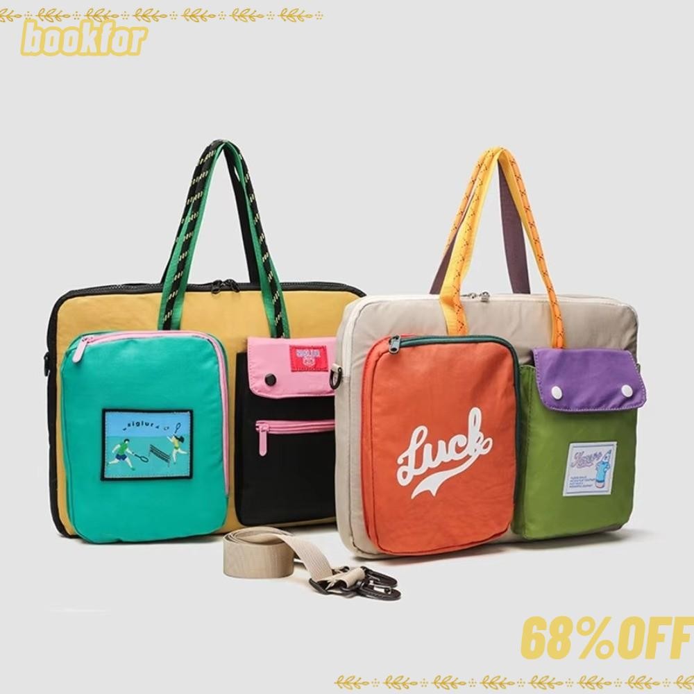 BOOKFOR Tote กระเป๋าแล็ปท็อป ผ้าใบความจุขนาดใหญ่ หลายช่อง สีตัดกัน แบบพกพา