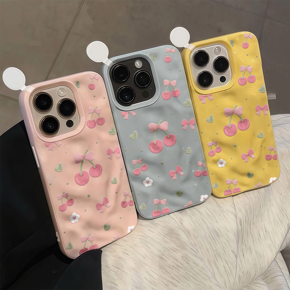 CODที่ไทย เคสไอโฟน16 ลายโบว์เชอร์รี่ชมพู เคสลายอุกกาบาต For IPhone13 11 12 14PLUS 6/7/8 15 16ProMAX X XR XSMAX กันกระแทก