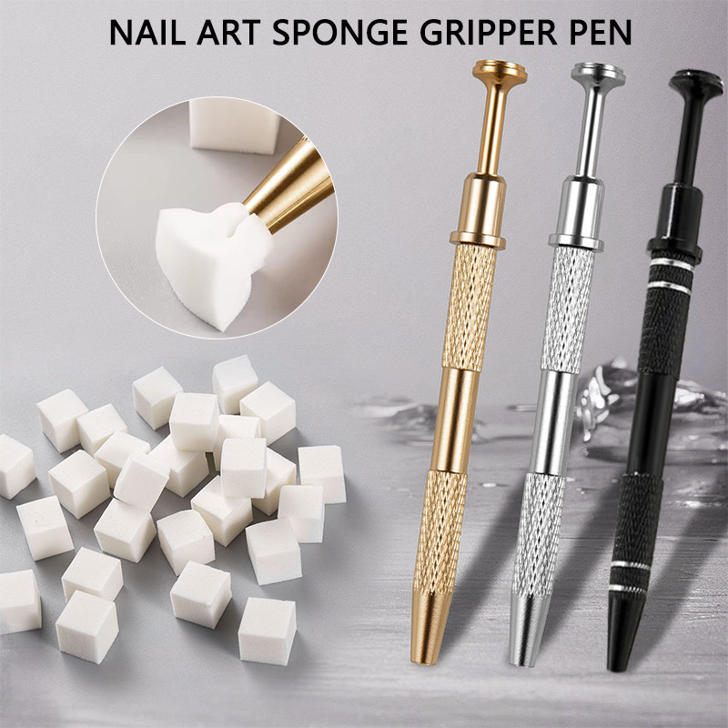 1 ชิ้นเล็บฟองน้ํา Grabber Anti-slip Handle Strong Gold โลหะ Grabber ใช้งานง่าย Gradient เครื่องมือแต่งเล็บปากกาเล็บ