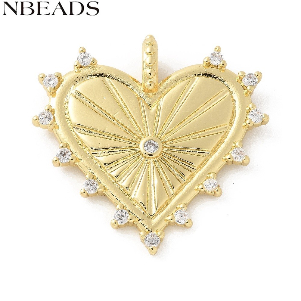 1 PC ทองเหลือง Micro Pave Cubic ia จี้ Heart Rack ชุบ Cadmium ฟรีและตะกั่วฟรียาวนาน gold 30.5x31.5x2