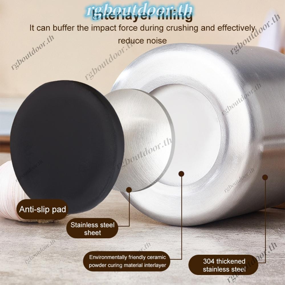 304 สแตนเลสคู่มือกระเทียม Pounder พร้อมฝาปิด Pad ในครัวเรือน Mashing Jar สนิมมัลติฟังก์ชั่ Pill Crusher สําหรับมะนาวเครื่องเทศสมุนไพร [rgboutdoor.th] - รูปที่ 7