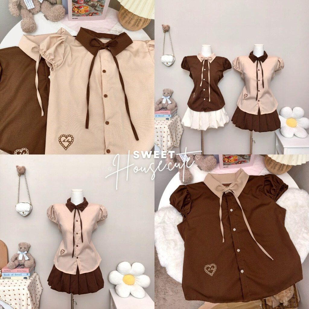 🧸 SweetHouse #644 🌻 ชุดเซตเสื้อแขนตุ๊กตาคอแหลม + กระโปรงบอลลูนยอดฮิต