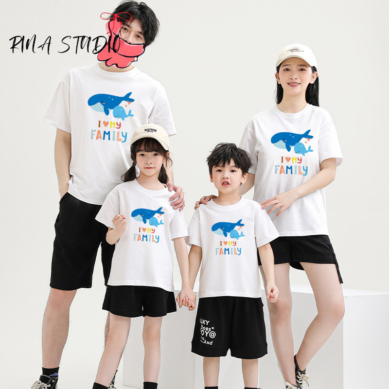 RINA STUDIO 2025 เสื้อยืดผ้าฝ้ายแท้สําหรับเด็กพิมพ์ลายปลาวาฬฤดูร้อน