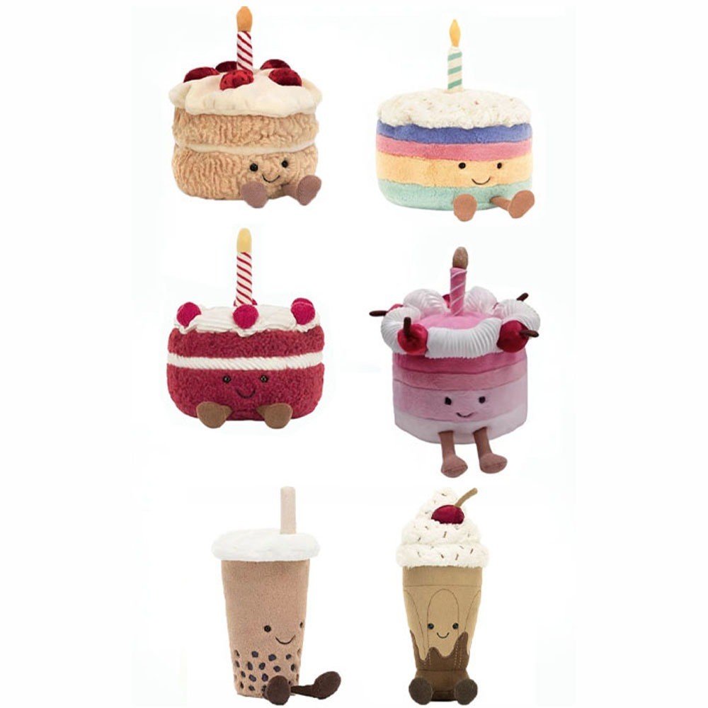 Jellycat birthday cake, red velvet cake, cherry cake, rainbow cake, cake, pearl milk tea, strawberry