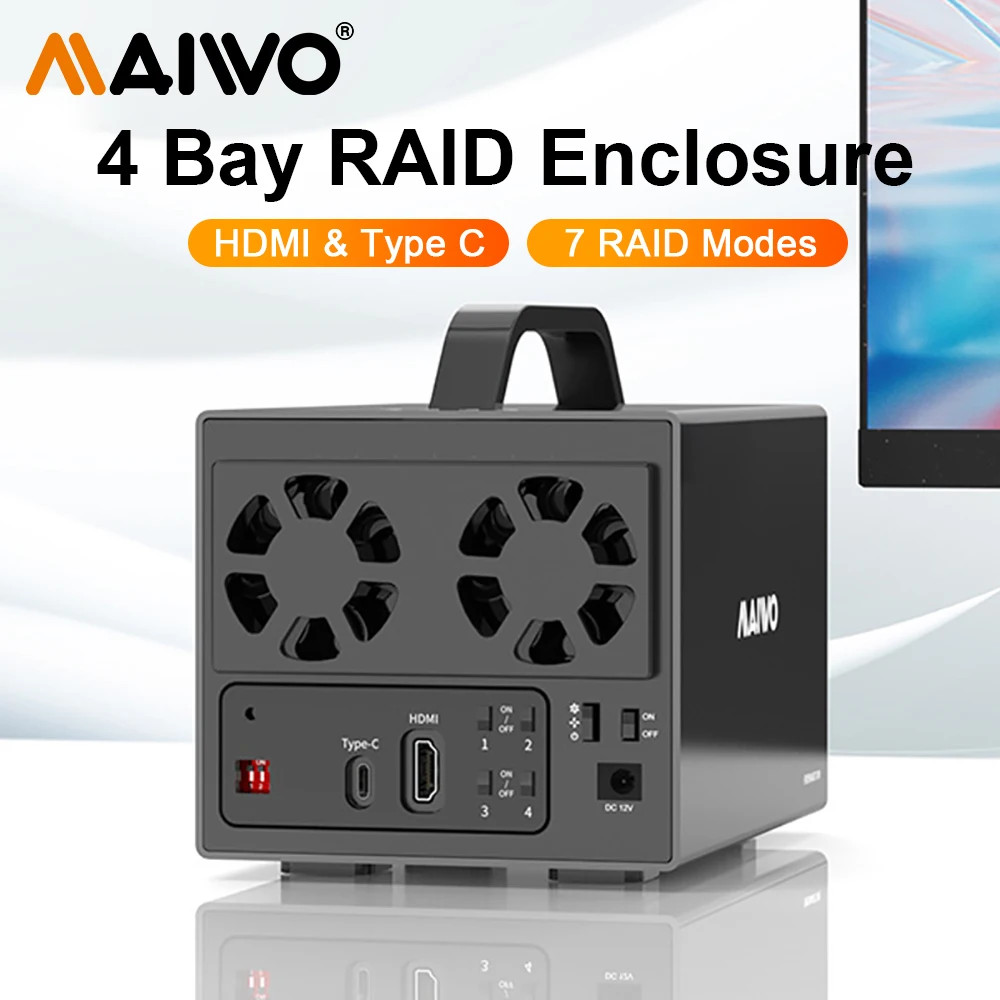 MAIWO 4 Bay RAID กล่องใส่ฮาร์ดไดรฟ์ภายนอกพร้อมพอร์ต HDMI 3.5 Type-C ถึง SATA HDD SSD รองรับโหมด 7 RA