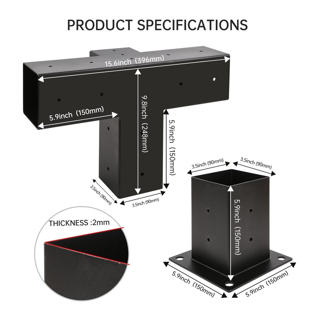 ผงสีดําเคลือบ Pergola Bracket คอลัมน์ไหล่ฐาน Pergola ชุดวงเล็บเหล็กโรงงานขายตรง