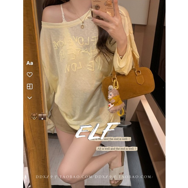 เสื้อยืดแขนยาวสไตล์วินเทจ พิมพ์ลายกว้าง สำหรับต้นฤดูใบไม้ร่วง