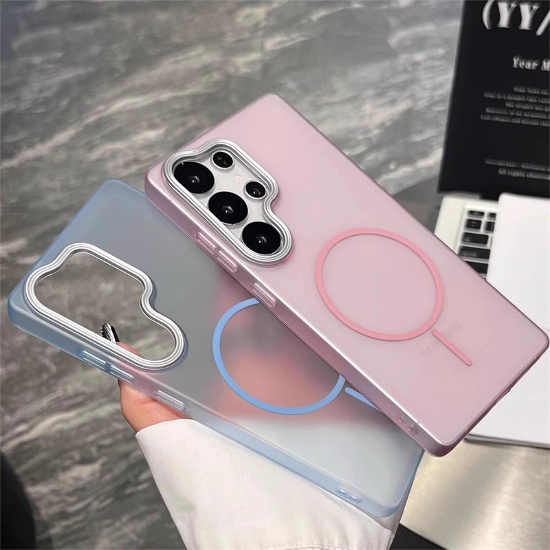 Samsung magnetic matte Ultra-thin S24UltraสีShock Resistance PC hard CaseเหมาะสําหรับSamsung S25Ultra S25 S24 S23 Ultra Plusป้องกันลายนิ้วมือเคสโทรศัพท์โปร่งใส