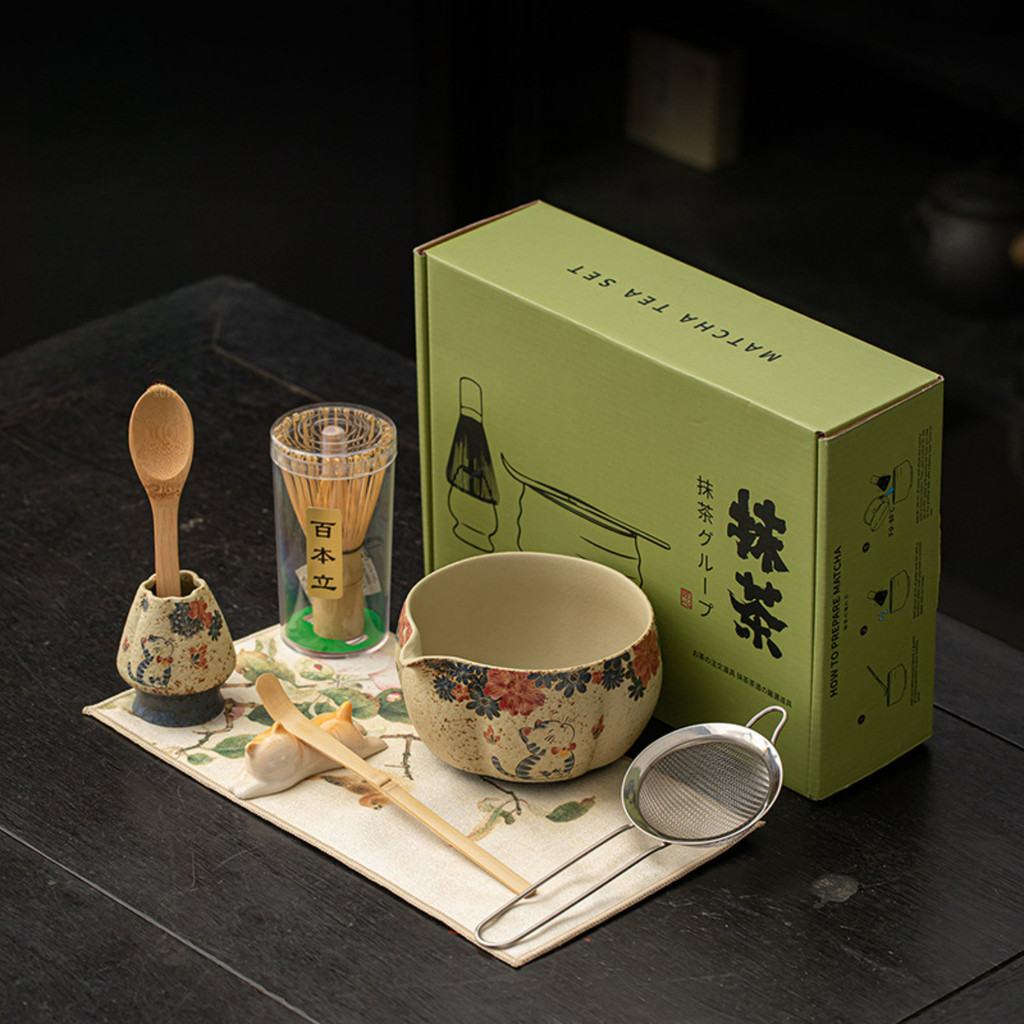 ชุดชงชามัทฉะ Retro Sakura Matcha Set Cat chawan matcha bowl chasen ญี่ปุ่น แปรงมัทฉะ ตะแกรงผงมัทฉะ