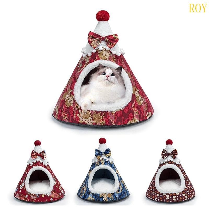 ROY Cat Bed Santa Hat Cats Puppy Warm Bed Kave House เบาะถอดได้