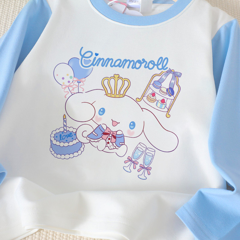 เสื้อยืดแขนยาวซานริโอดีไซน์ตัวอักษรพิมพ์สำหรับเด็กผู้หญิง ผ้าฝ้ายระบายอากาศน้ำหนักเบามากสีให้เลือก - รูปที่ 3