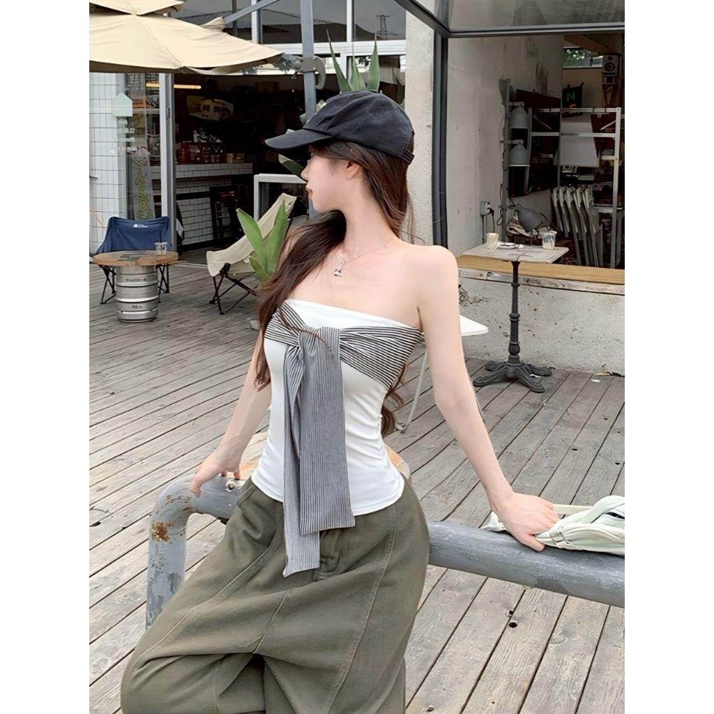 Firewire🔥พร้อมส่ง🔥 เกาะอก เสื้อเกาะอกสีทึบมินิมอล โบว์ผูกปรับระดับคลาสสิก ดีไซน์เรียบหรูใส่เซ็กซี่ด้ FY5561 - รูปที่ 2