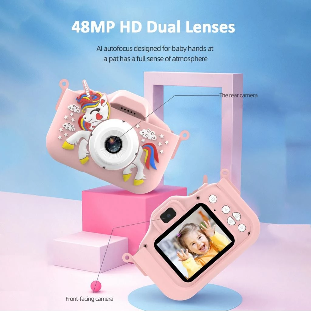 กล้องถ่ายรูปดิจิตอลเด็ก 48MP HD 1080p หน้าจอ 2.0 นิ้ว เลนส์คู่พร้อมการ์ด 32GB thumbnail 7