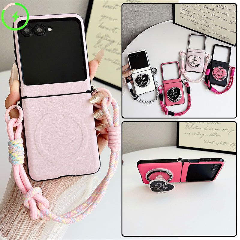 แฟชั่นการ์ตูน Loveheart Holder เคสโทรศัพท์แม่เหล็กสําหรับ MOTO Razr 60 70 50 Ultra พร้อมสายรัดข้อมือ