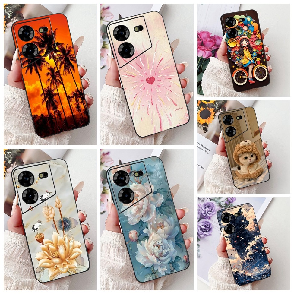 Tecno Pova 5 กรณี LH7n ความงามแมวน่ารักแฟชั่นดอกไม้ทาสีปกหลัง Techno Pova 5 เคสโทรศัพท์ซิลิโคน