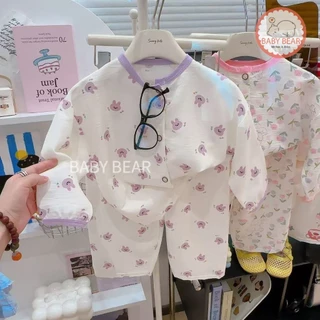 ชุดนอนเด็ก เสื้อแขนยาวกางเกงขายาว ชุดลำลองเด็ก กระดุมหน้า ผ้าบางเบา ใส่สบาย Size 80-120 cm