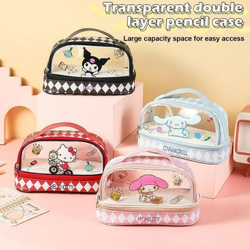 SANRIO ความจุขนาดใหญ่ ซานริโอ ดินสอกระเป๋ากันน้ําปากกาน่ารัก คุโรมิ มายเมโลดี้ ซินนามอนโรล นักเรียนกล่องดินสอสําหรับสาวเครื่องเขียนอุปกรณ์ของขวั