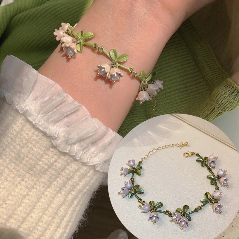 สร้อยข้อมือกล้วยไม้น่ารัก Bell + สร้อยคอ ~ วินเทจลมพืชจี้หญิงสาวหัวใจเพื่อนสนิทของขวัญวันเกิด