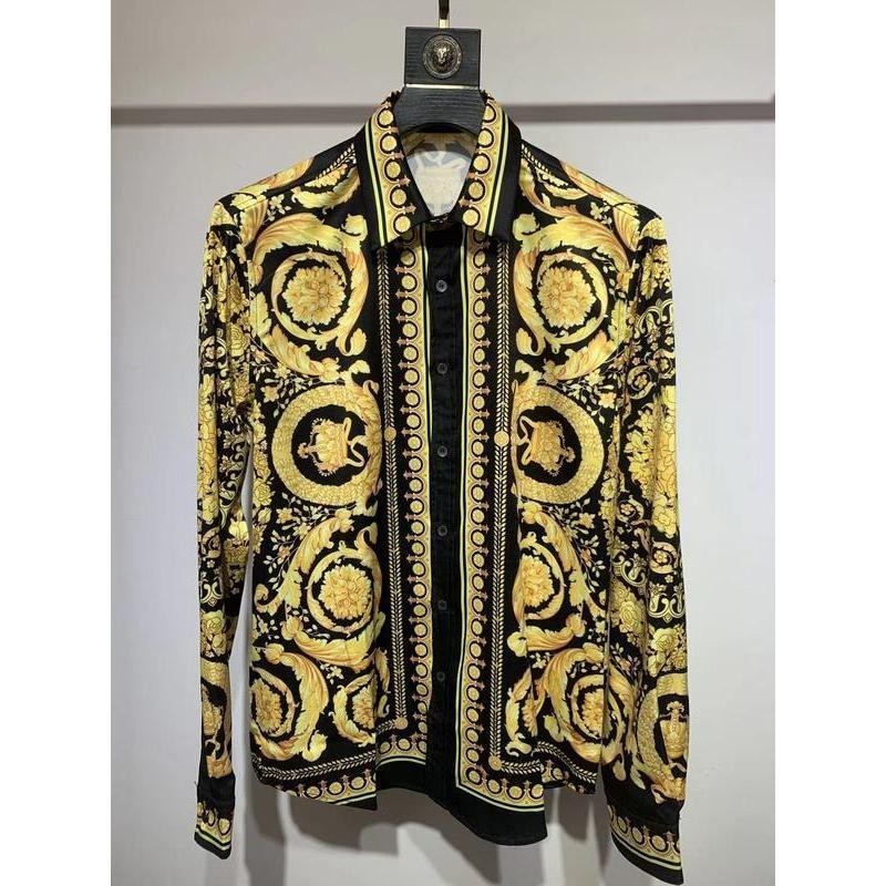 Versace2024 เสื้อเชิ้ตแขนยาวพิมพ์ลายเฉพาะสําหรับผู้ชายอินเทรนด์