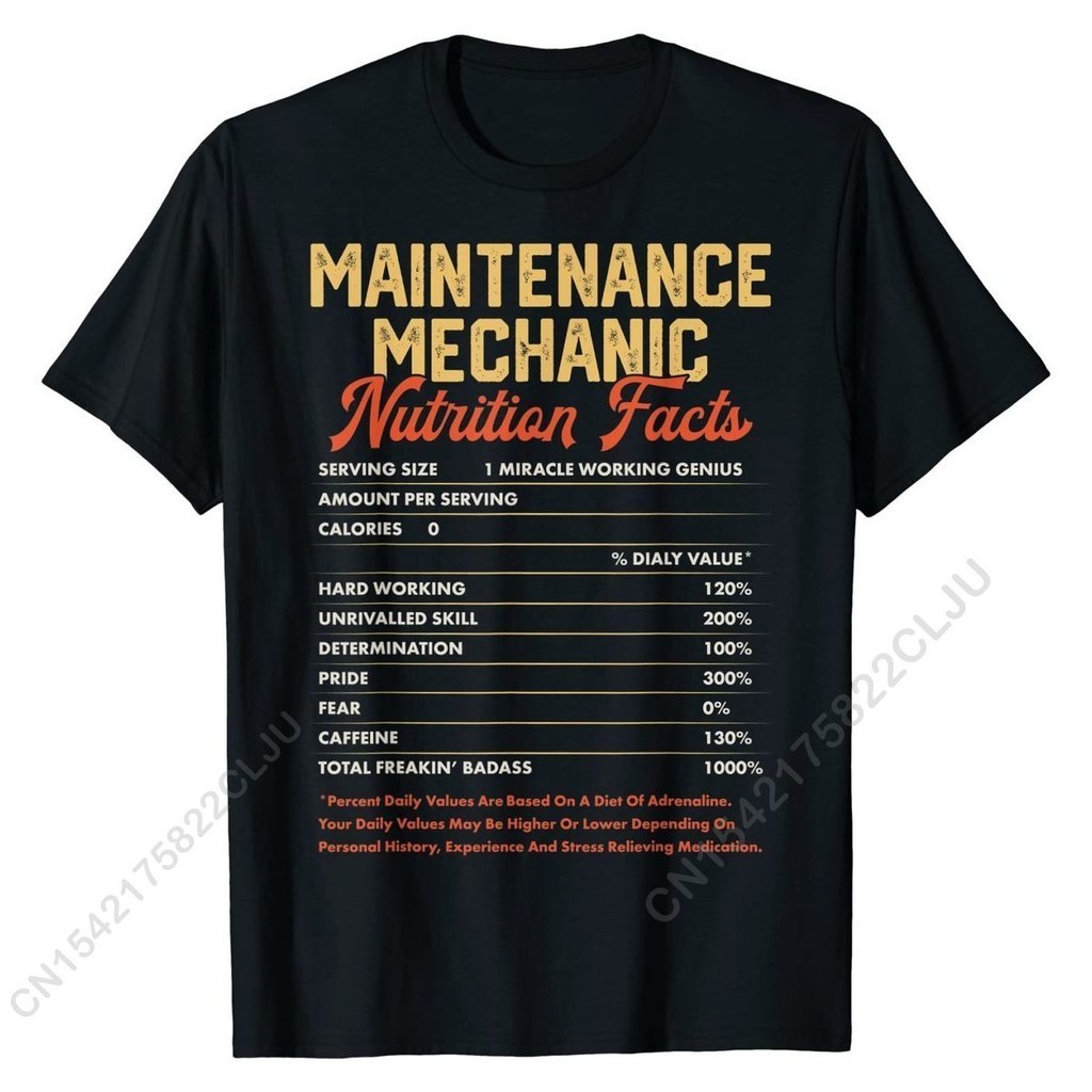 Maintenance Mechanic Nutrition Facts ตลก Vintage Men เสื้อยืดใหม่ล่าสุด Mens Top เสื้อยืดผ้าฝ้าย Tops & Tees ฟิตเนสแน่น
